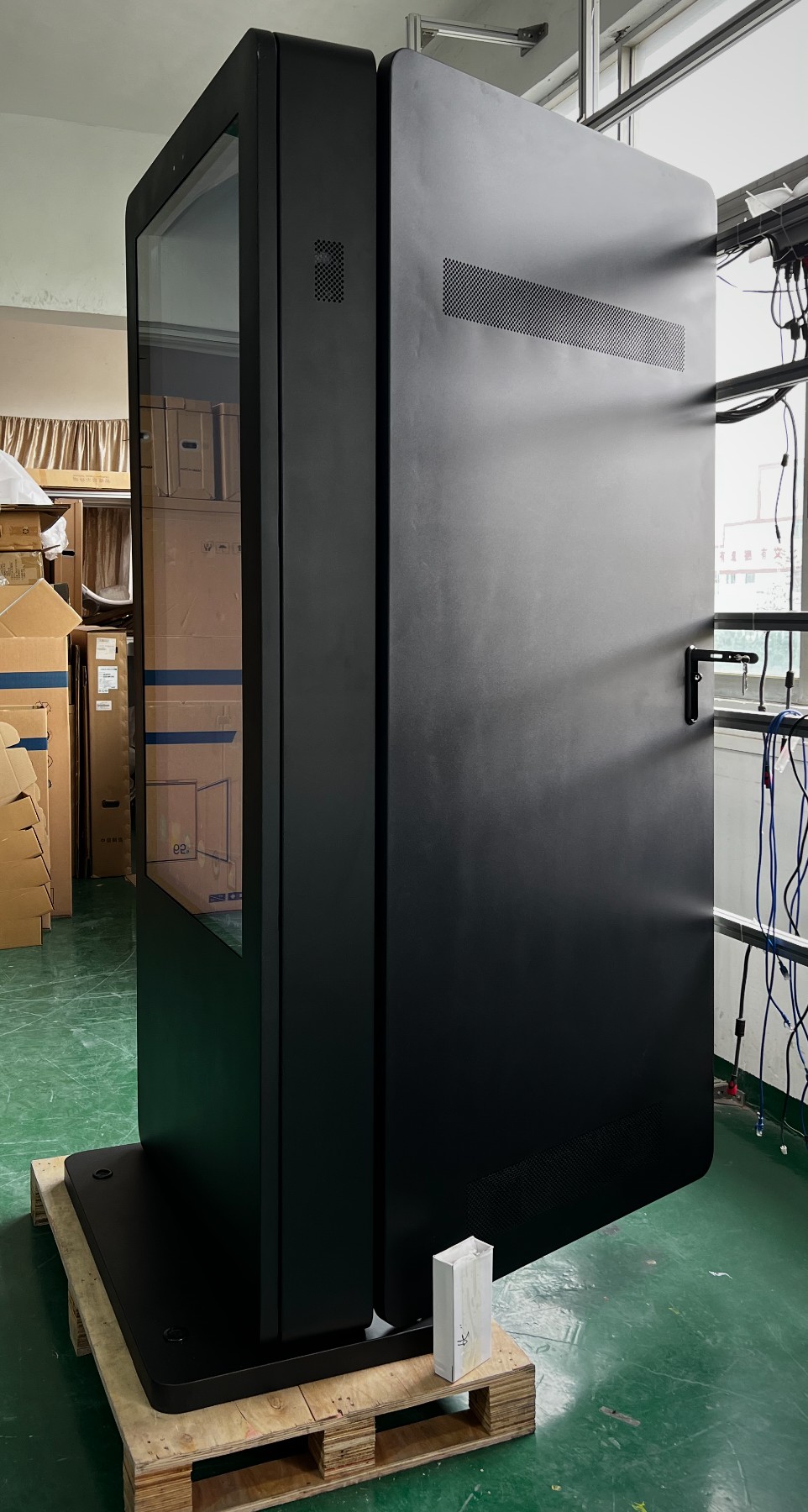 65″ Standard at full height: a welded enclosure and a support base